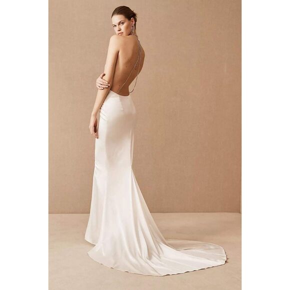 Anthropologie Retrofete Margot Silk Low-Back Front-Slit Halter Gown $895 - Picture 4 of 11